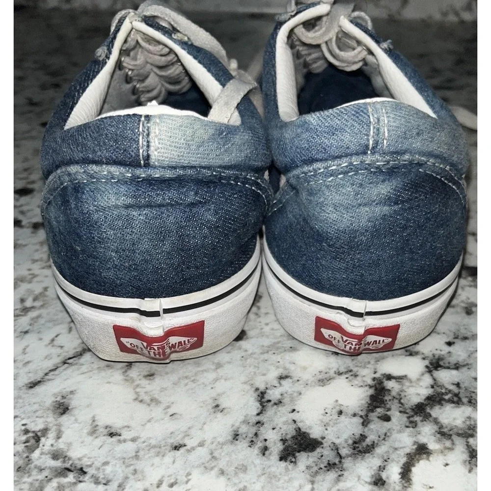 VANS‎ Old Skool Denim Acid Wash Canvas Classic Skate Shoes Men Sz 7.5 Women Sz 9